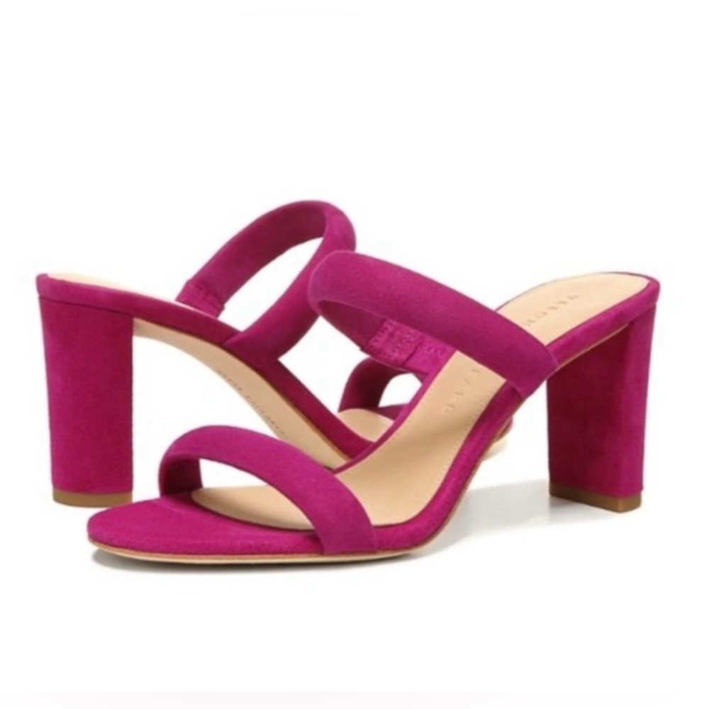 Veronica Beard Gualey Suede Block Heel Sandals Fuchsia Pink Mule Size 9